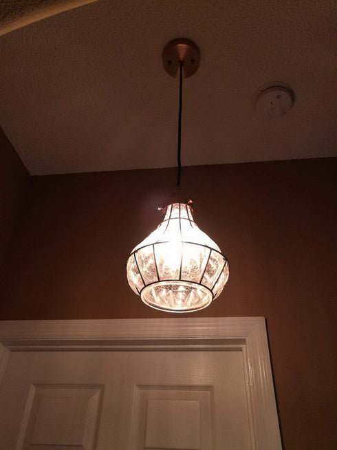Cracked Glass Wire Cage Pendant Light, Red Antique Copper